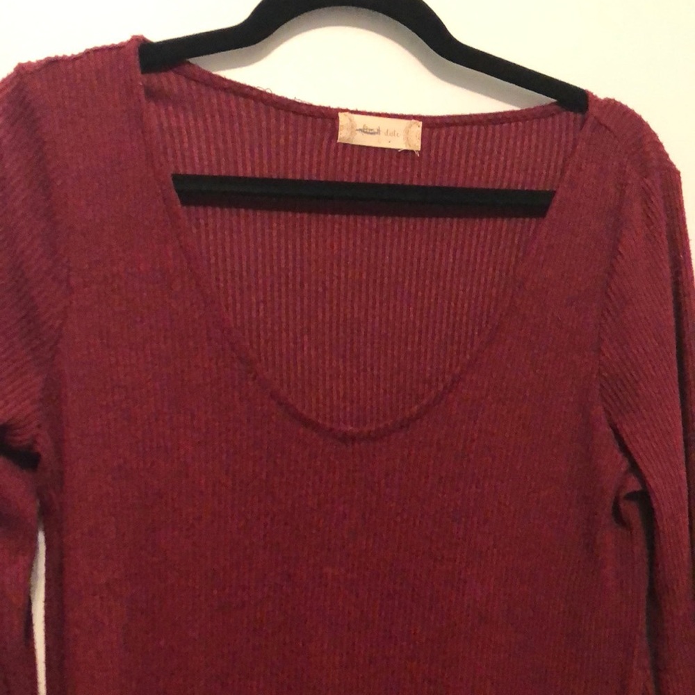 Altar'd State Bell-Sleeved Sweater Dress Burgundy - Picture 3 of 4